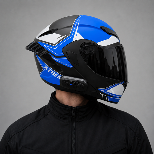 CASCO X BLADE AZUL NEGRO MATE ABATIBLE + BLUETOH