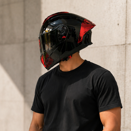 CASCO NEGRO BRILLO ROJO 