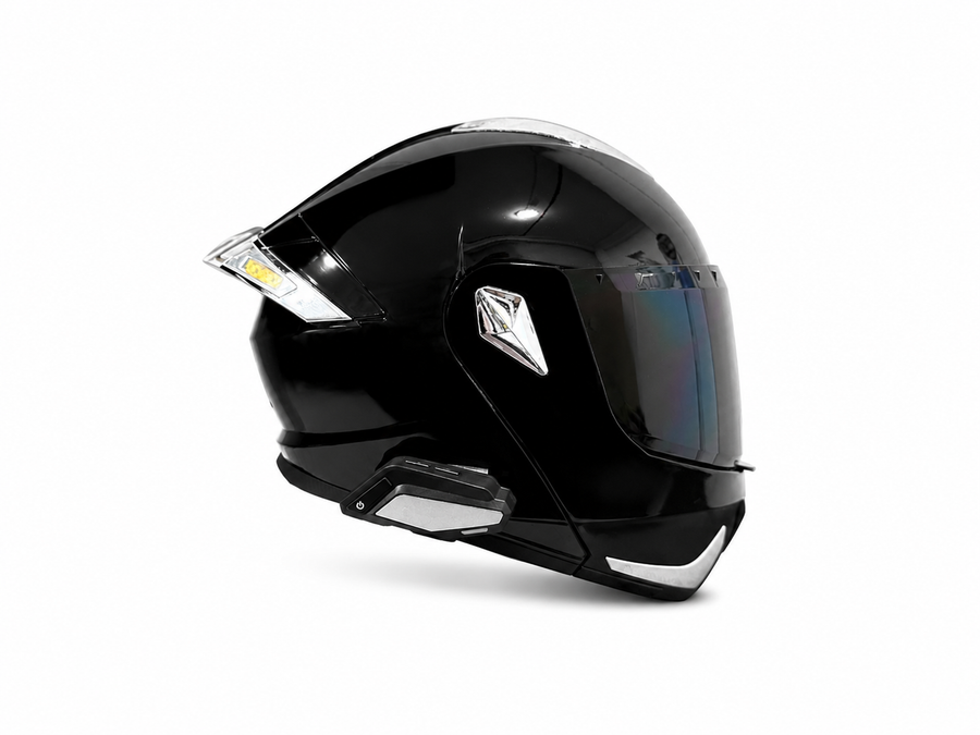 CASCO NEGRO MATE PLATA CON LUZ+BLUTOOHT
