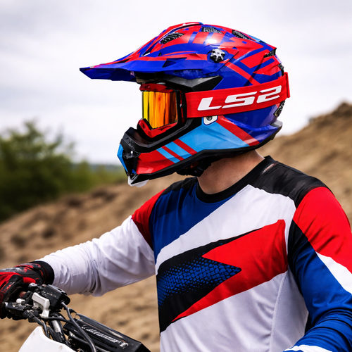 CASCO LS2 MX700 EVO GAMAX ROJO AZUL C/LENTES 