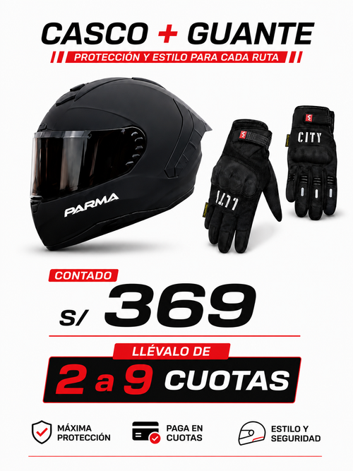 CASCO PARMA NEGRO MATE+GUANTE
