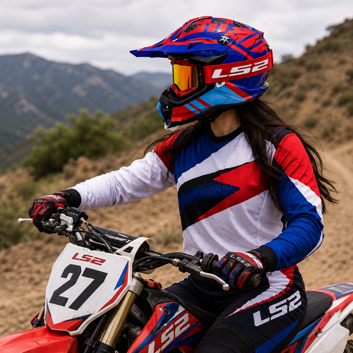 CASCO LS2 MX700 EVO GAMAX ROJO AZUL C/LENTES