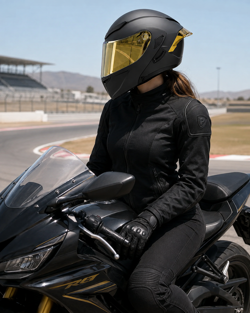 CASCO NEGRO MATE ABATIBLE XT902 dorado