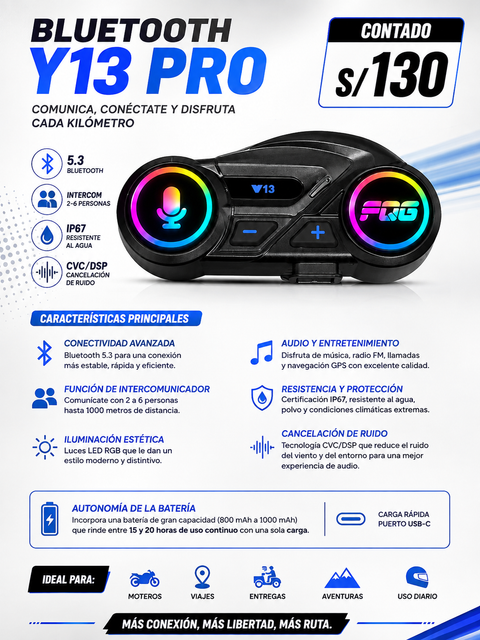 BLUETOOTH PARA CASCO Y13