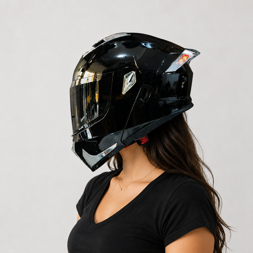CASCO NEGRO MATE PLATA CON LUZ