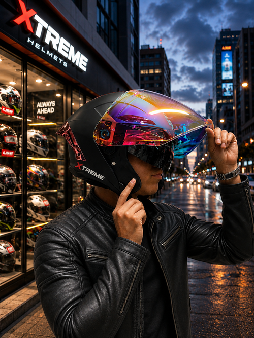 CASCO KT817 OPEN FACE NEGRO MATE ROJO
