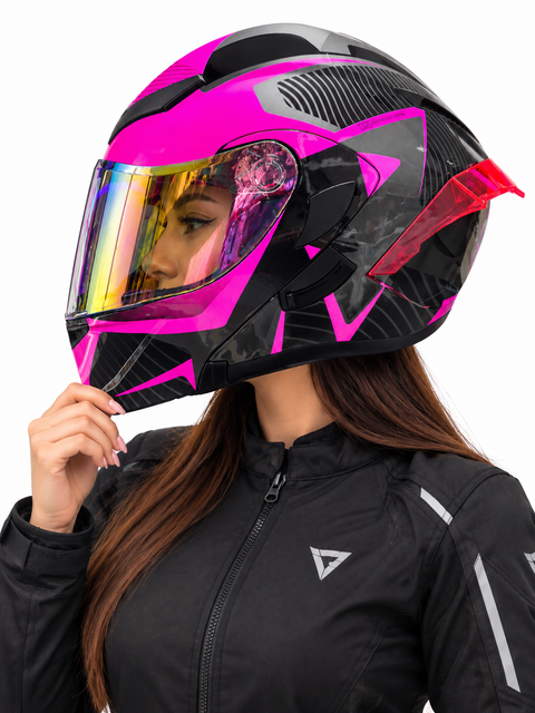 CASCO FUSE NEGRO ROSA BRILLO ABATIBLE XT902