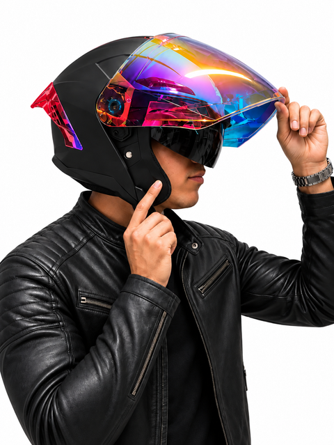 CASCO KT817 OPEN FACE NEGRO MATE ROJO