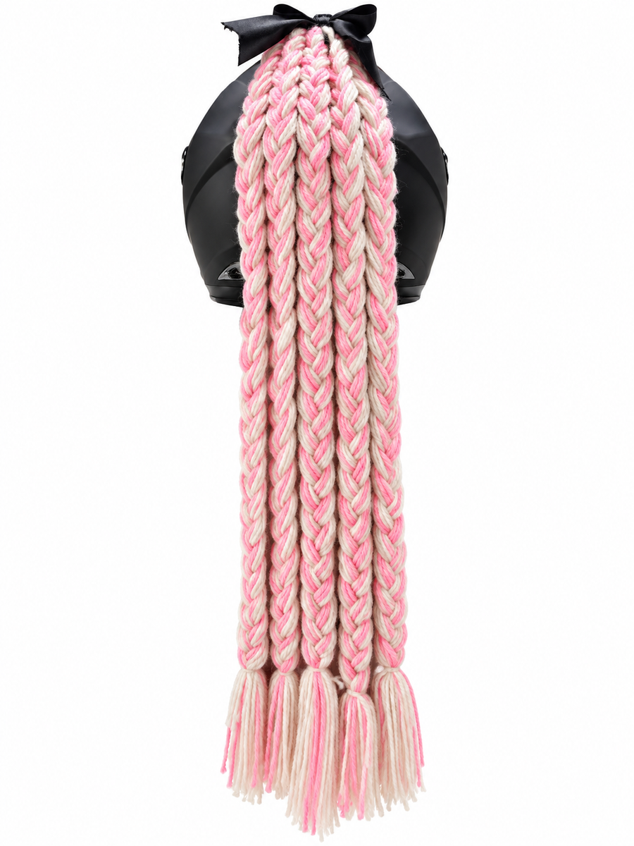 TRENZA DE LANA ROSADO BEBE CON BLANCO