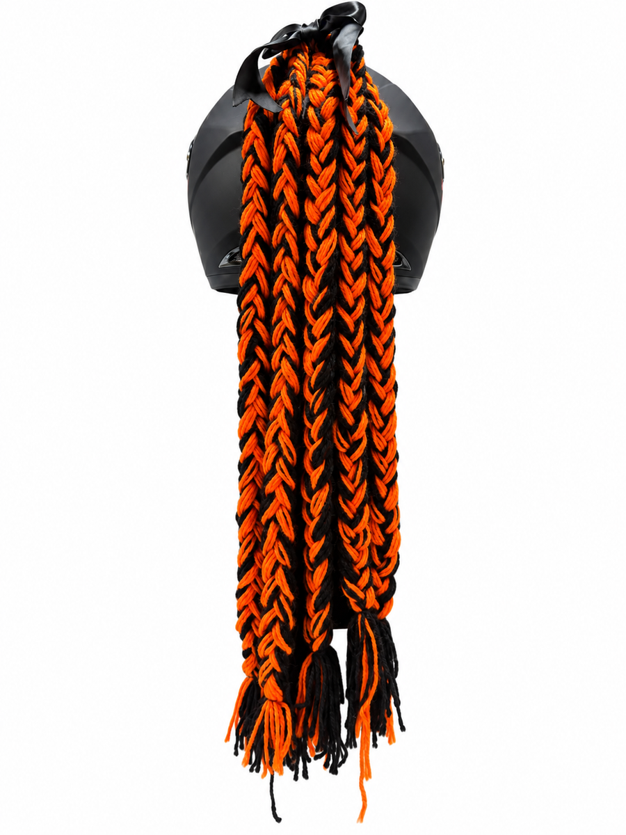 TRENZA DE LANA NARANJA CON NEGRO