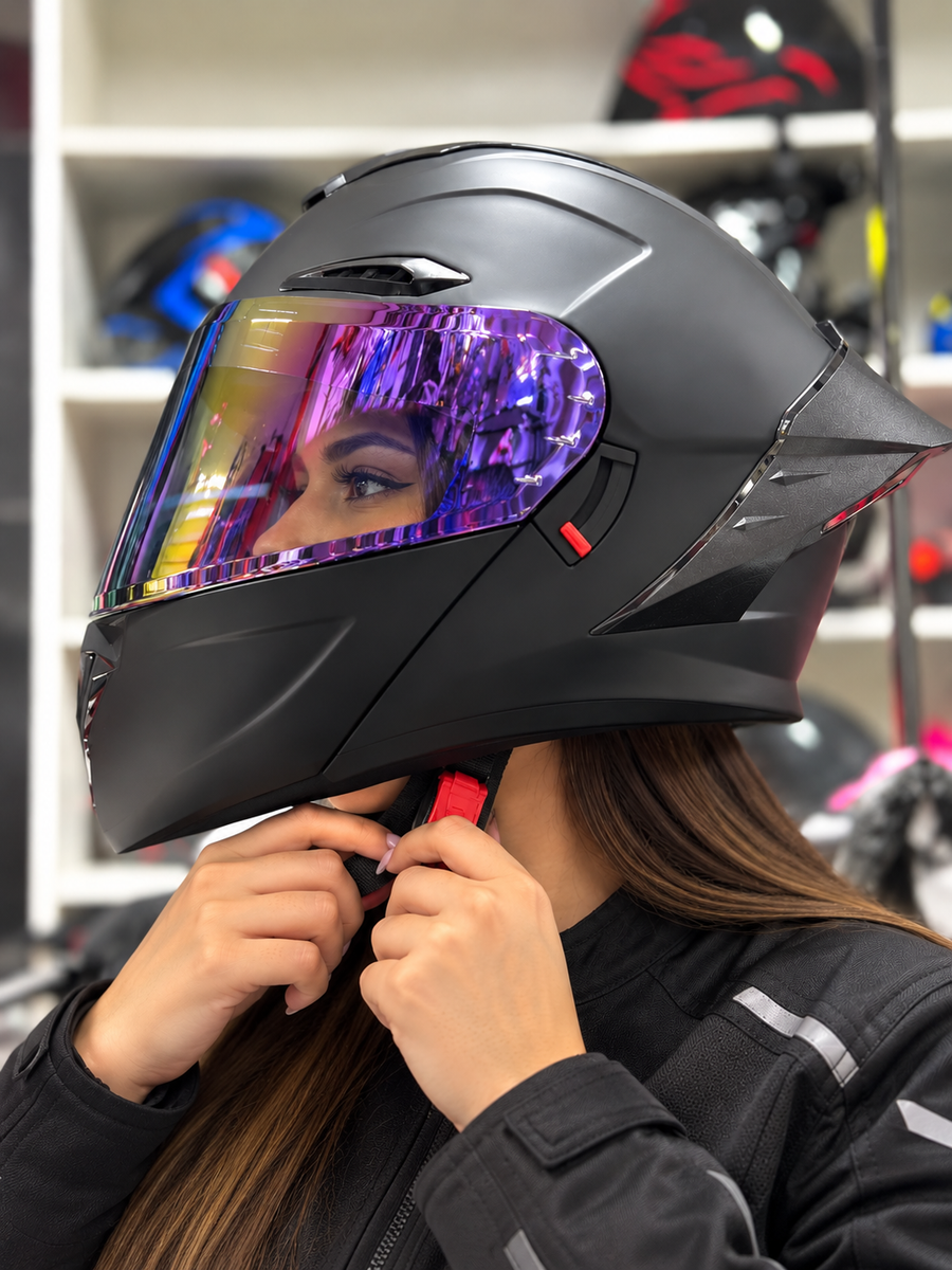 CASCO LOGAN NEGRO MORADO ABATIBLE CON LUZ
