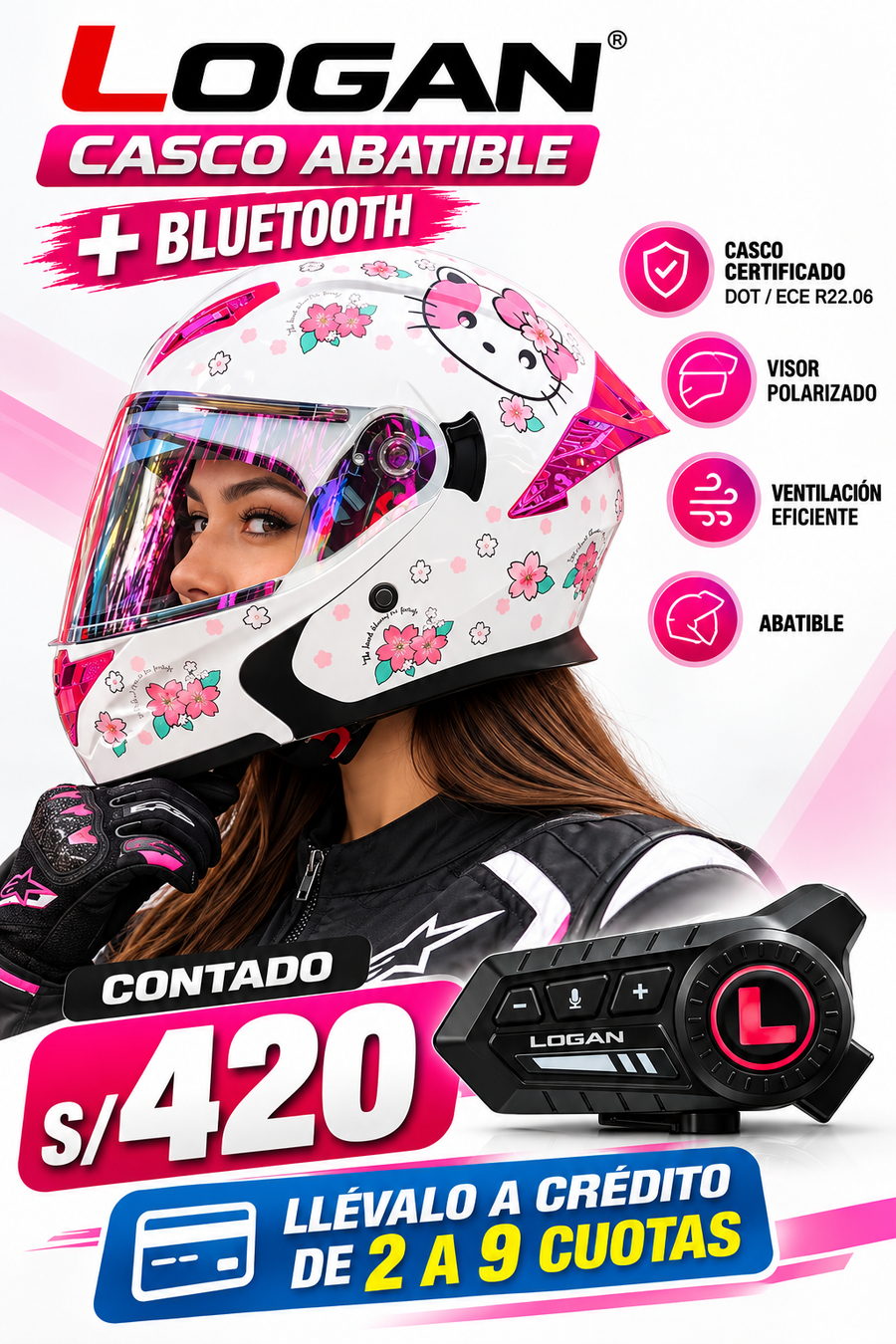 CASCO LOGAN HELLO KITY ABATIBLE+BLUETOOTH