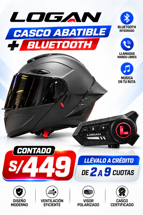 CASCO LOGAN ABATIBLE CON LUZ ALERON MATE+BLUETOOTH