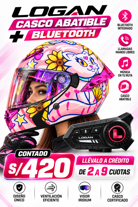 CASCO LOGAN GATO LUNAR ABATIBLE+BLUETOOTH