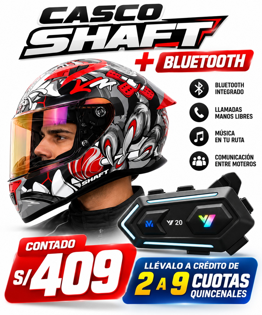 CASCO SHAFT 522 INTEGRAL TIGUERAZO ROJO+BLUETOOTH