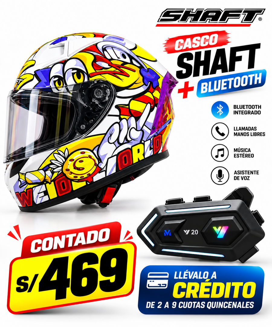 CASCO SHAFTH 526 WEIRD BLANCO AMARILLO+BLUETOOTH