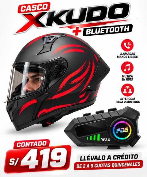 CASCO XKUDO 357 INTEGRAL KOAH NEGRO ROJO MATE+BLUETOOTH