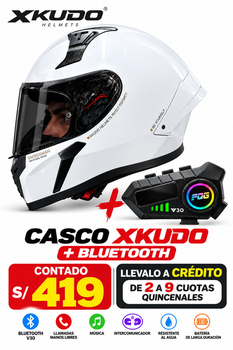 CASCO XKUDO 357 INTEGRAL BLANCO BRILLO+BLUETOOTH