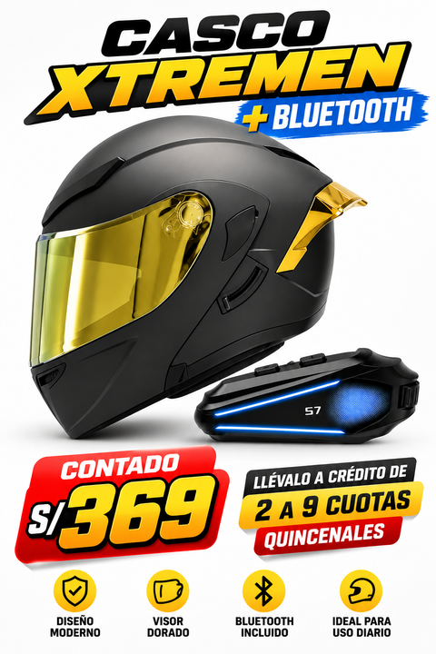 CASCO NEGRO MATE ABATIBLE XT902 DORADO+BLUETOOTH