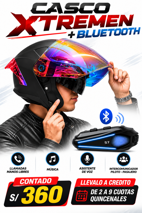 CASCO KT817 OPEN FACE NEGRO MATE ROJO+BLUETOOTH