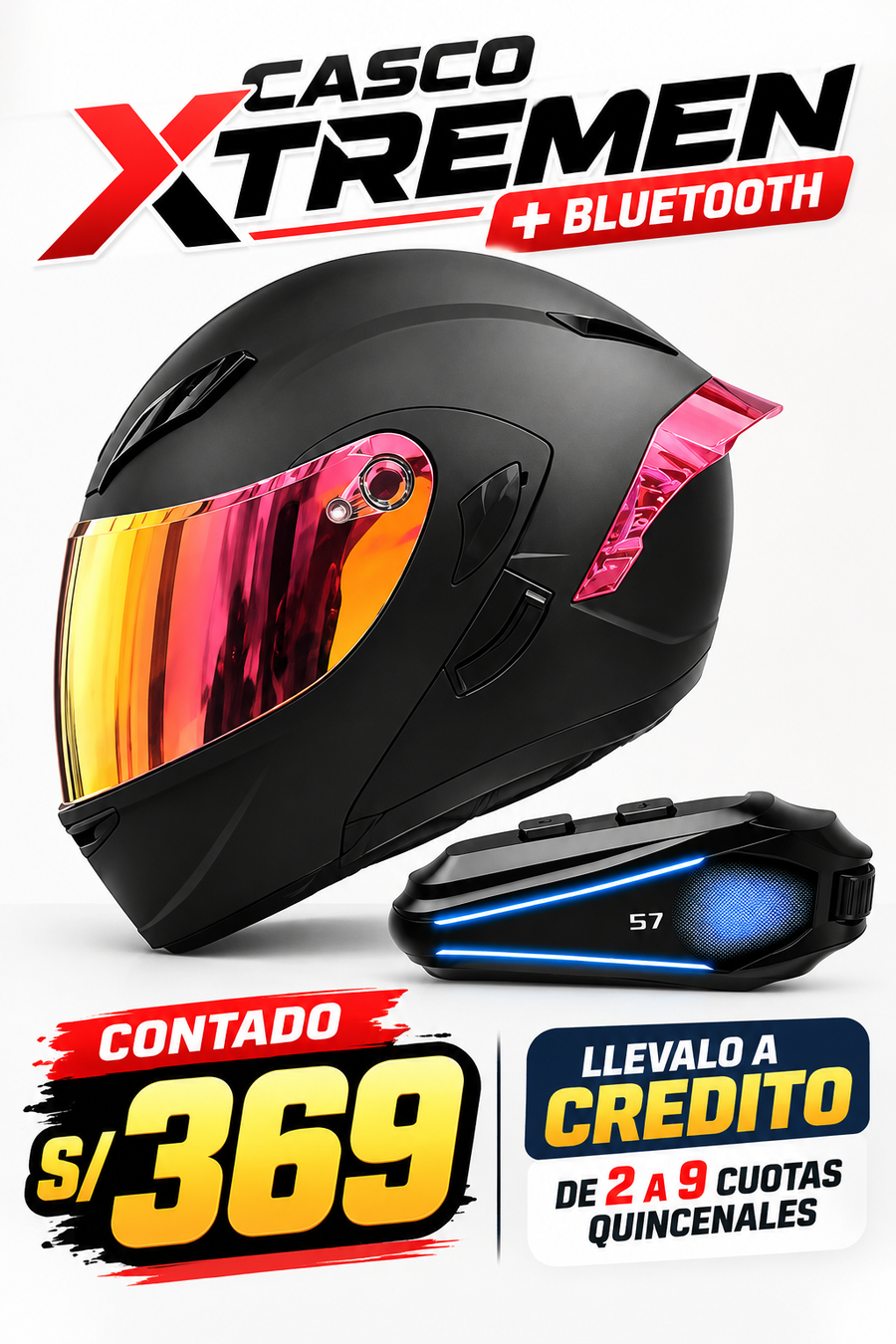 CASCO NEGRO MATE ABATIBLE XT902+BLUETOOTH