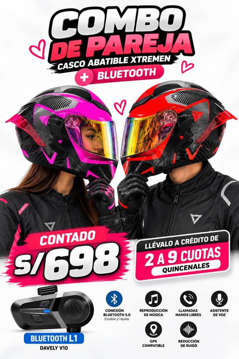 CASCO FUSE NEGRO BRILLO ABATIBLE XT902+BLUETOOTH