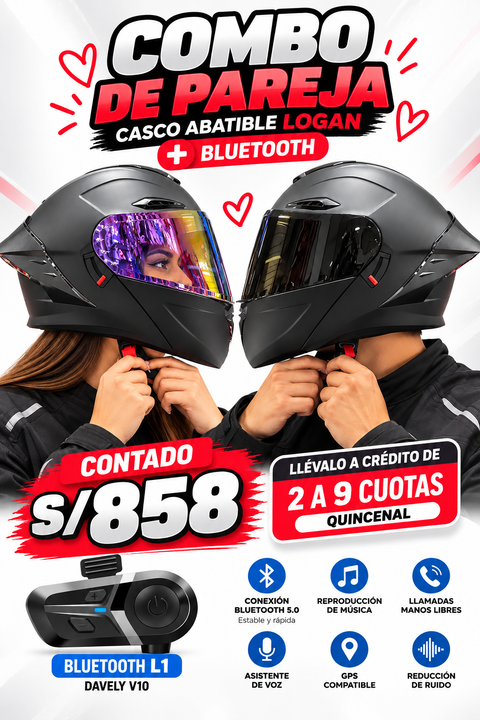 CASCO LOGAN ABATIBLE CON LUZ ALERON MATE+BLUETOOTH