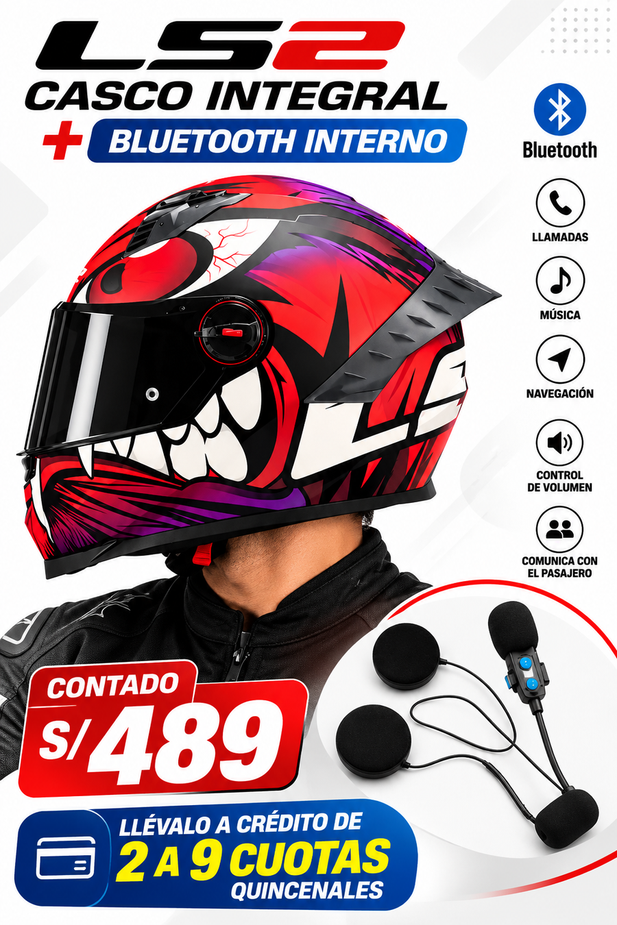 CASCO COSMOS HUNTER NEGRO ROJO+BLUETOOTH