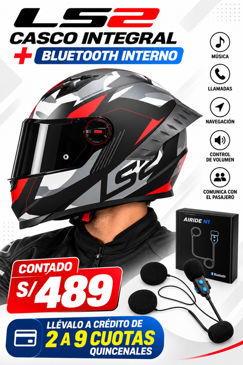 CASCO COSMOS TANK NEGRO MATE ROJO+BLUETOOTH