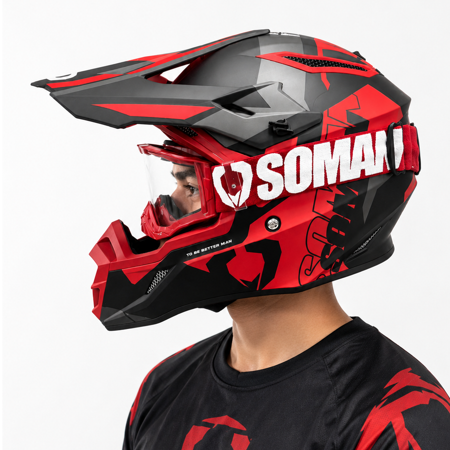 CASCO M11 NEGRO MATE ROJO