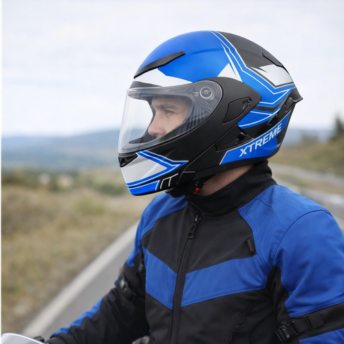 CASCO X BLADE AZUL NEGRO MATE ABATIBLE