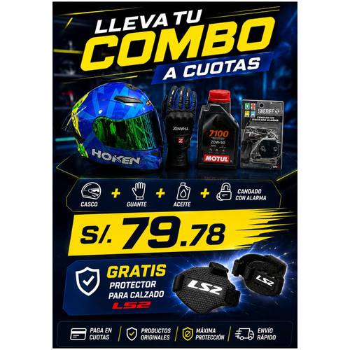 COMBO CASCO+GUANTE+ACEITE+CANDADO