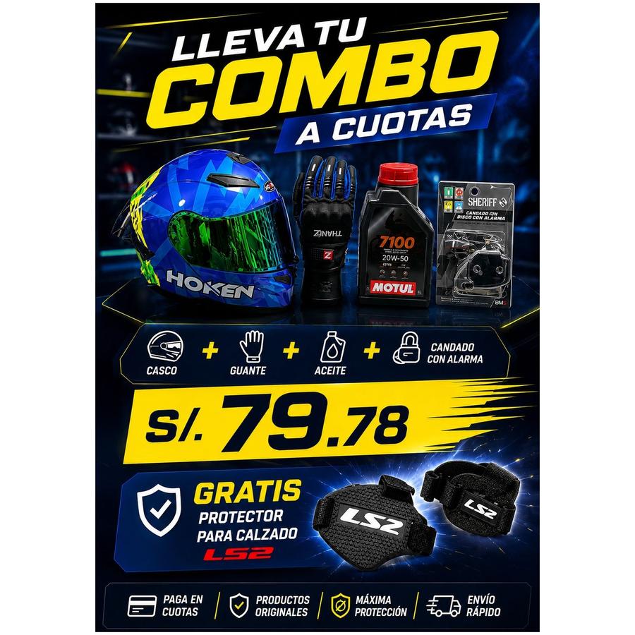 COMBO CASCO+GUANTE+ACEITE+CANDADO