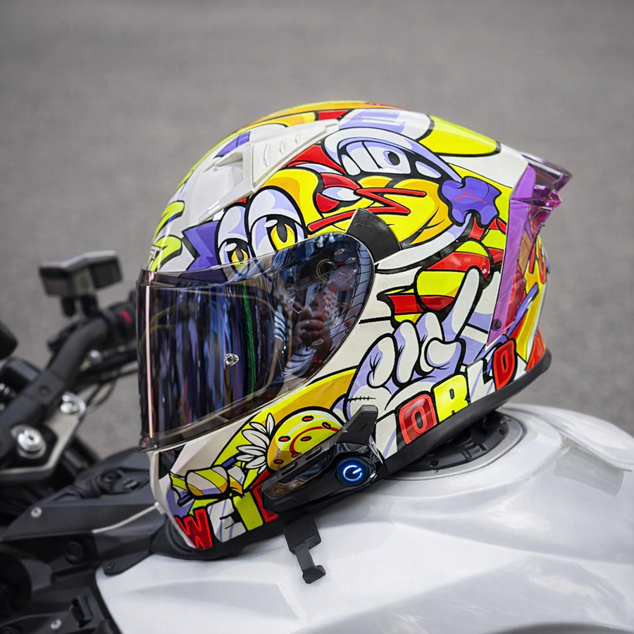 CASCO SHAFTH 526 WEIRD BLANCO AMARILLO  + INTERCOMUNICADOR